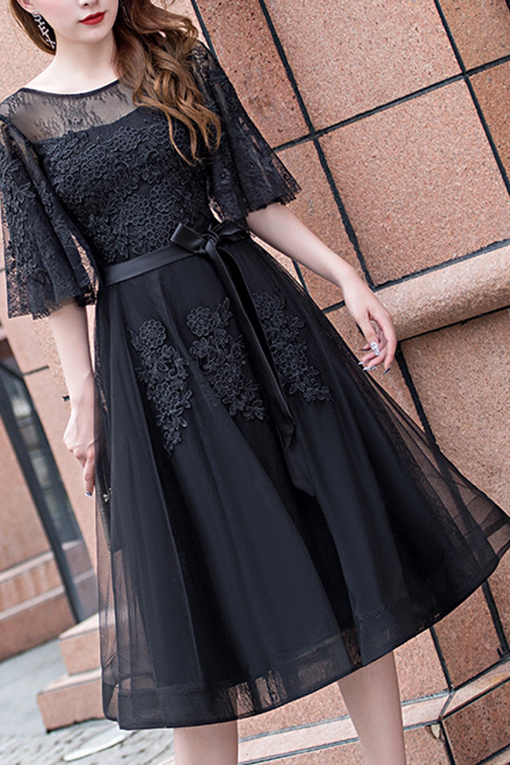 Women Half Sleeve Easy Round Neck Breathable Loose Skirt Evening Party Dress