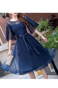 Women Half Sleeve Easy Round Neck Breathable Loose Skirt Evening Party Dress
