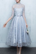 Women Pleated Skirt Shiny Elbow Sleeve Fashionable Evening Party Dress