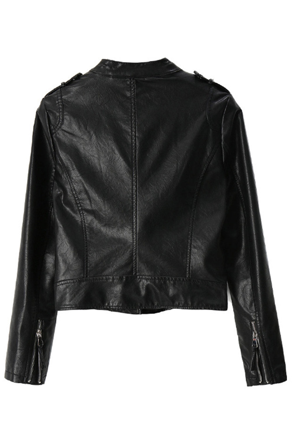Women Fashion Stand Collar Leather Jacket