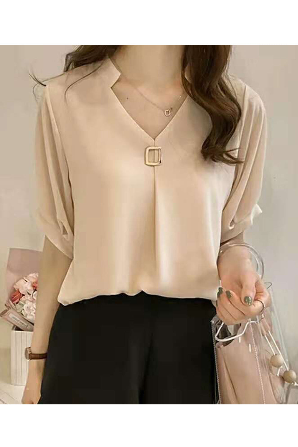 Women Magnificent Solid Colored Cool Short Sleeve V-Neck Amazing Shirt