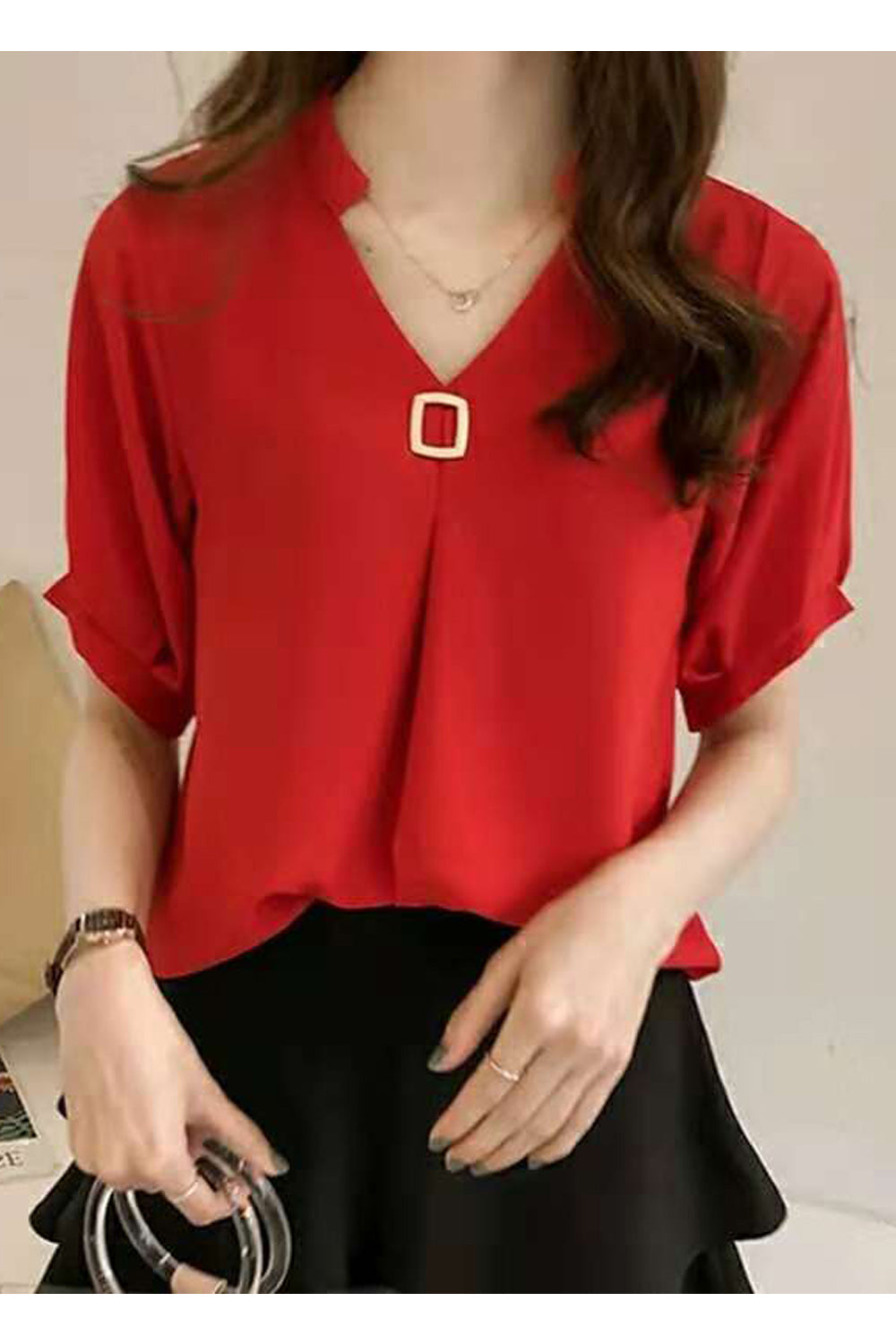 Women Magnificent Solid Colored Cool Short Sleeve V-Neck Amazing Shirt