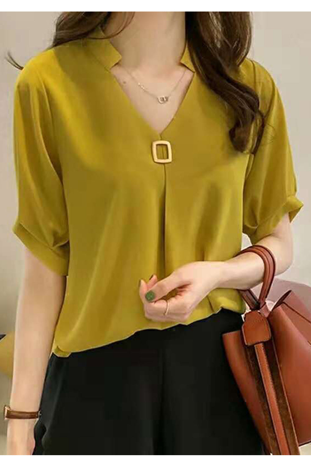 Women Magnificent Solid Colored Cool Short Sleeve V-Neck Amazing Shirt