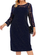 Women Long Sleeve Hollow Style Mid Length Round Neck Breathable Stylish Dress