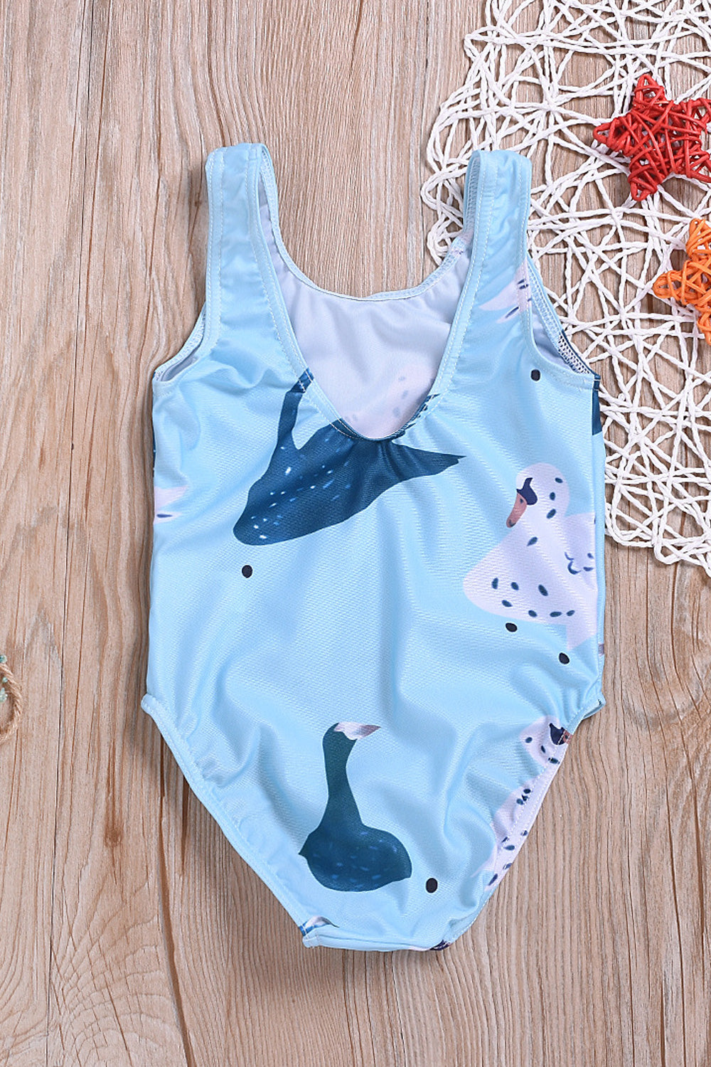 Baby Girls Round Neck Comfortable One Piece Amazing Swan Printed Swimwear