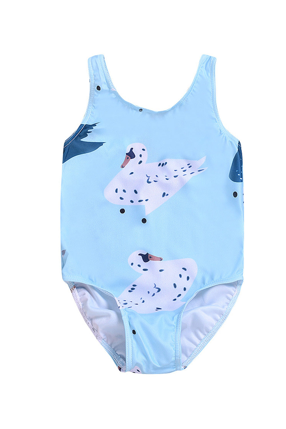 Baby Girls Round Neck Comfortable One Piece Amazing Swan Printed Swimwear