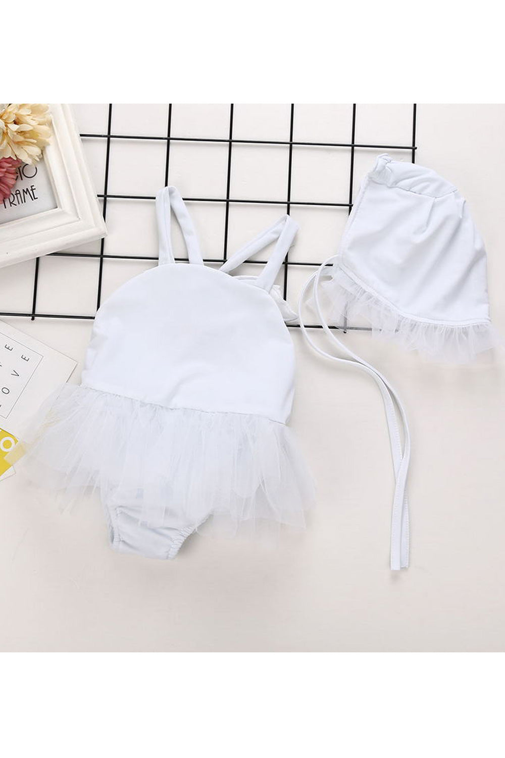 Baby Girls Solid Colored Cute Strap Neck Summer Swimwear