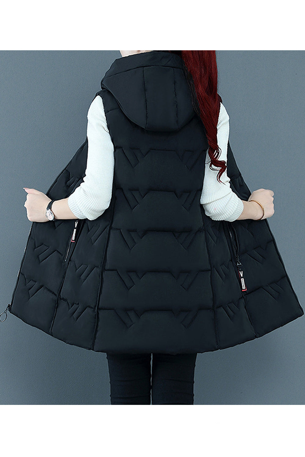 Women Mid Length Modern Style Solid Colored Hood Neck War Padded vest Jacket
