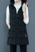 Women Mid Length Modern Style Solid Colored Hood Neck War Padded vest Jacket