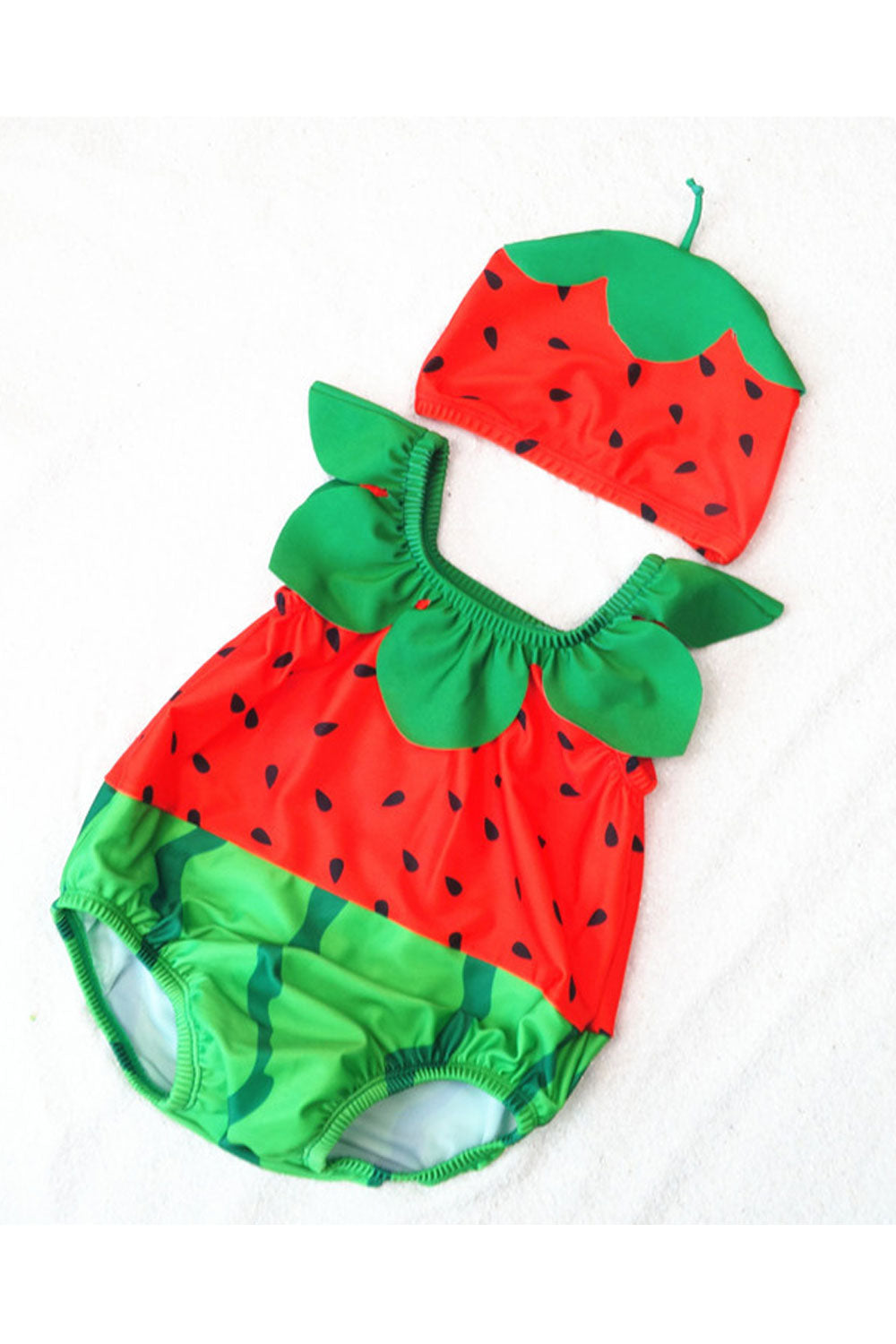 Toddler Girls Watermelon Pattern Round Neck Easy Soft Swimsuit