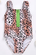 Baby Girls One Piece Leopard Printed Stylish U-Neck Swimwear