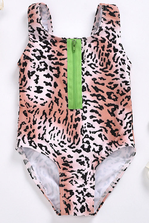 Baby Girls One Piece Leopard Printed Stylish U-Neck Swimwear