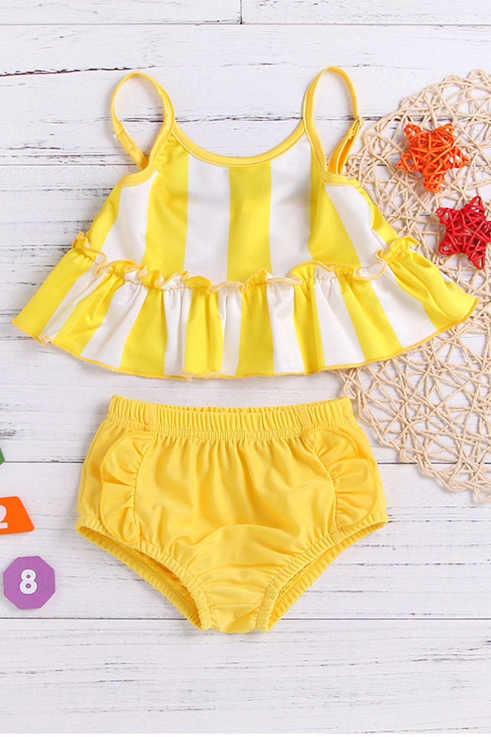 Toddler Girls Two Piece Elastic Waist Stripe Pattern Lovely Swimsuit