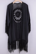 Women Hollow Styled Fringed Decorated Solid Pattern Beach Holiday Cover-Up