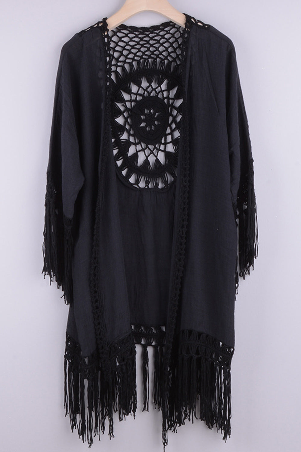 Women Hollow Styled Fringed Decorated Solid Pattern Beach Holiday Cover-Up