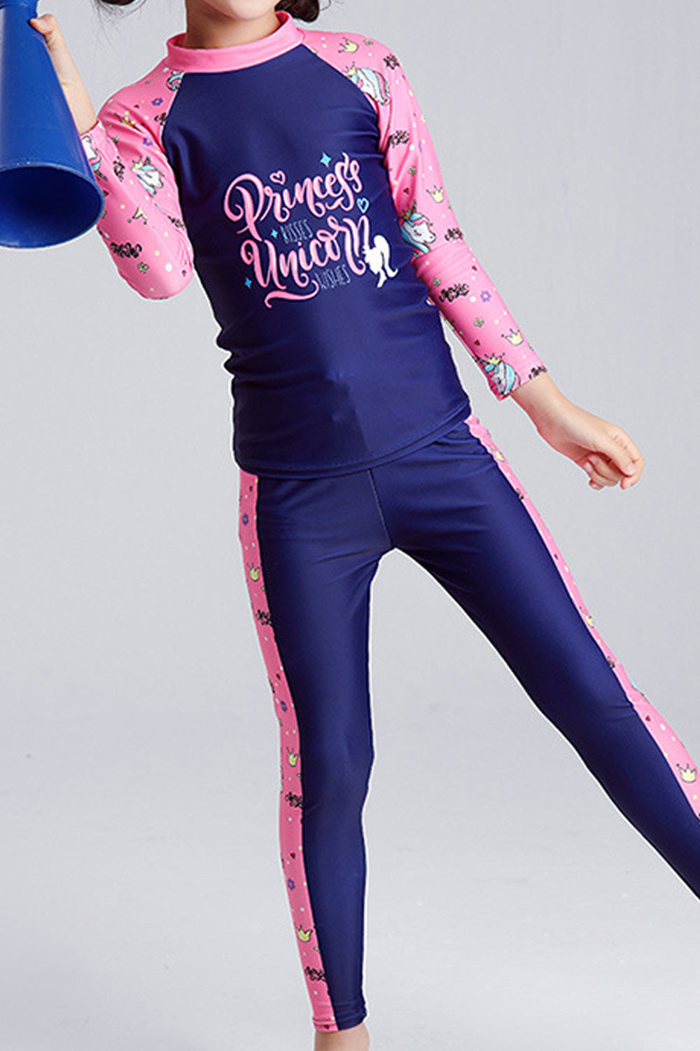 Kids Girls Printed Long Sleeve Elasticated Two Piece Bathing Swimwear