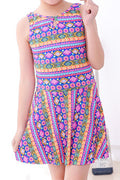 Kids Girls Cross Back Sleeveless Printed One Piece Swimwear