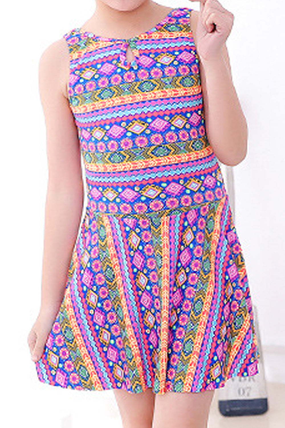Kids Girls Cross Back Sleeveless Printed One Piece Swimwear