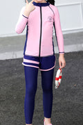 Kids Girls Contrast Full Sleeve Zip Up Long One Piece Swimwear