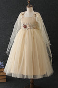 Kids Girls Thin Mesh Skirt Flower Decorated Waist Square Neck Fabulous Cute Dress