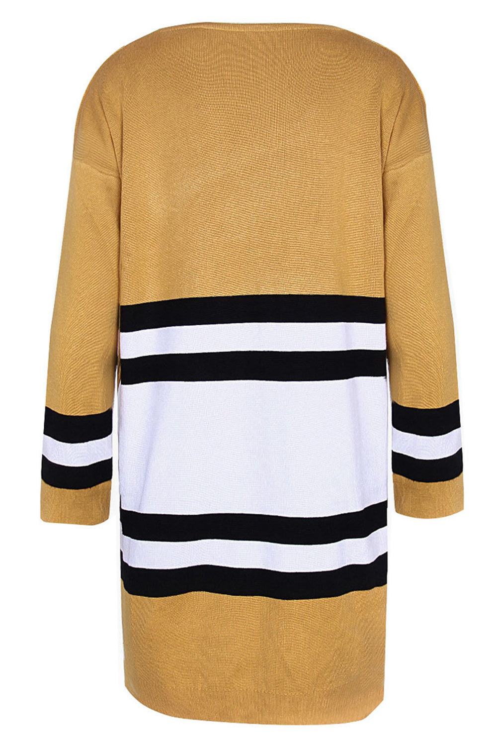 Women Long Sleeve Mid Length Pocket Styling Thick Stripe Pattern Cardigan