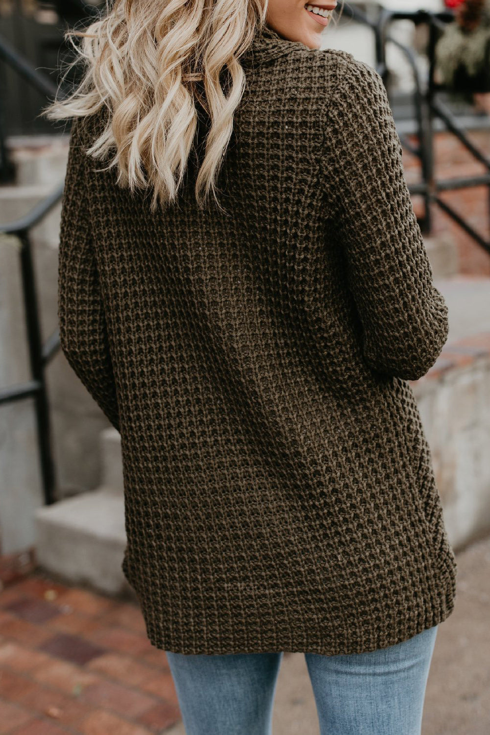 Women Knitted Long Sleeve Warm Oblique Button Solid Pattern Cardigan