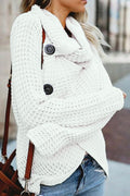 Women Knitted Long Sleeve Warm Oblique Button Solid Pattern Cardigan