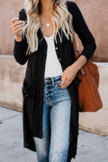Women Side Pocket Mid Length Long Sleeve Solid Colored Warm Cardigan