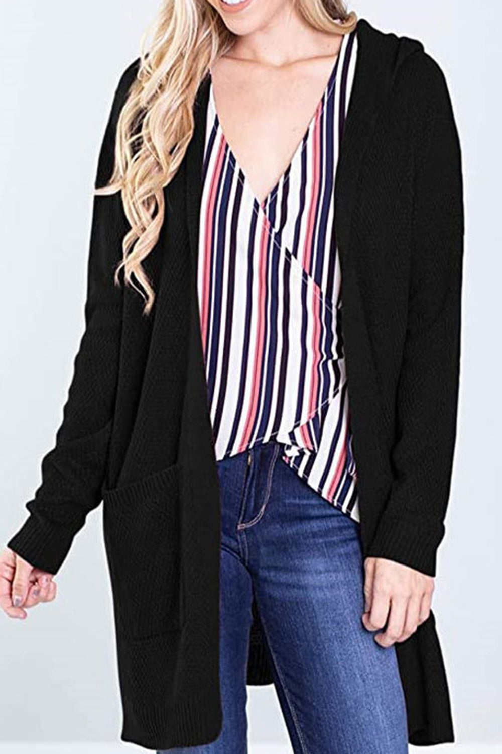 Women Breathable Mid Length Solid Colored Cozy Long Sleeve Cardigan