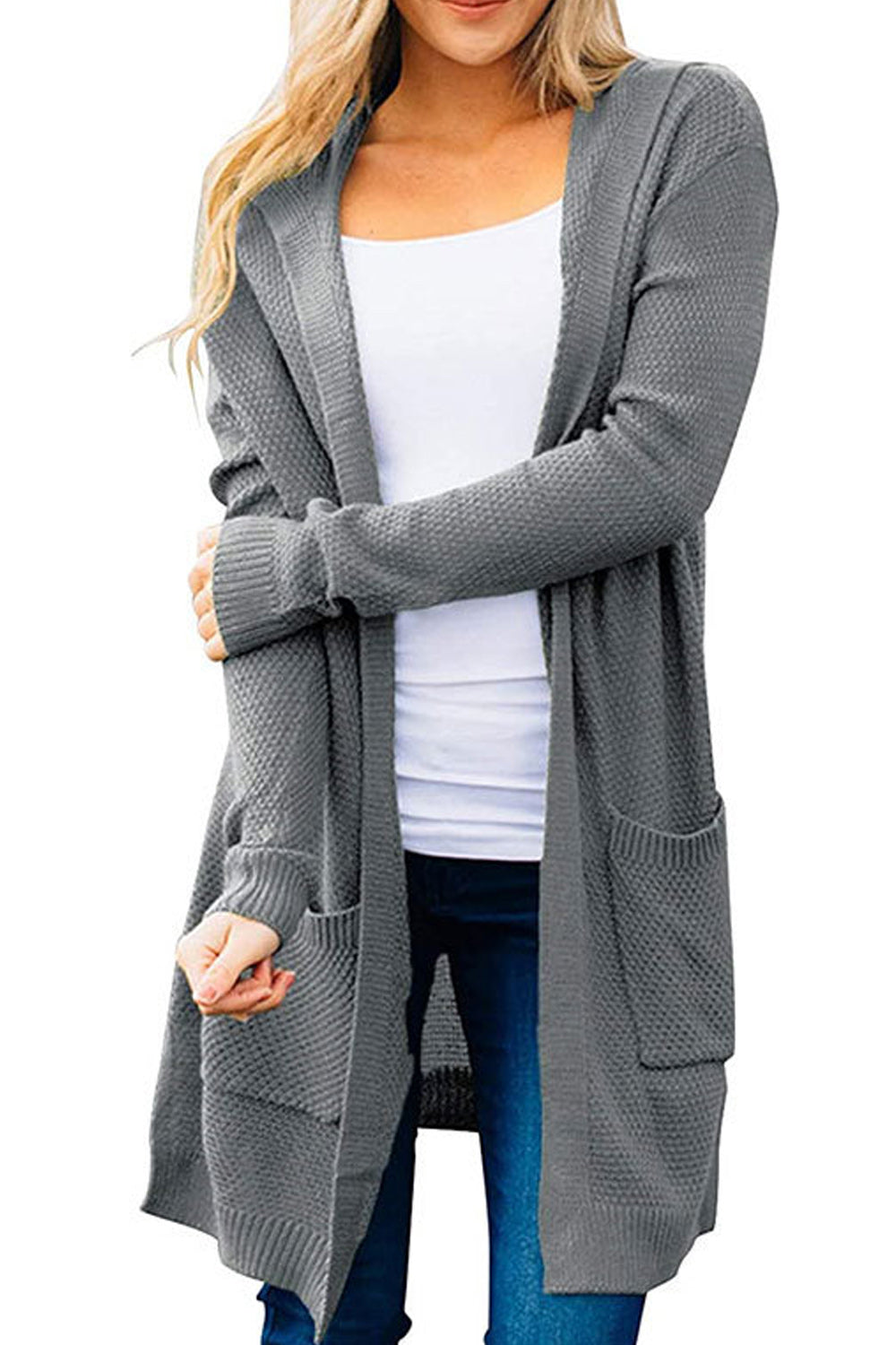 Women Breathable Mid Length Solid Colored Cozy Long Sleeve Cardigan