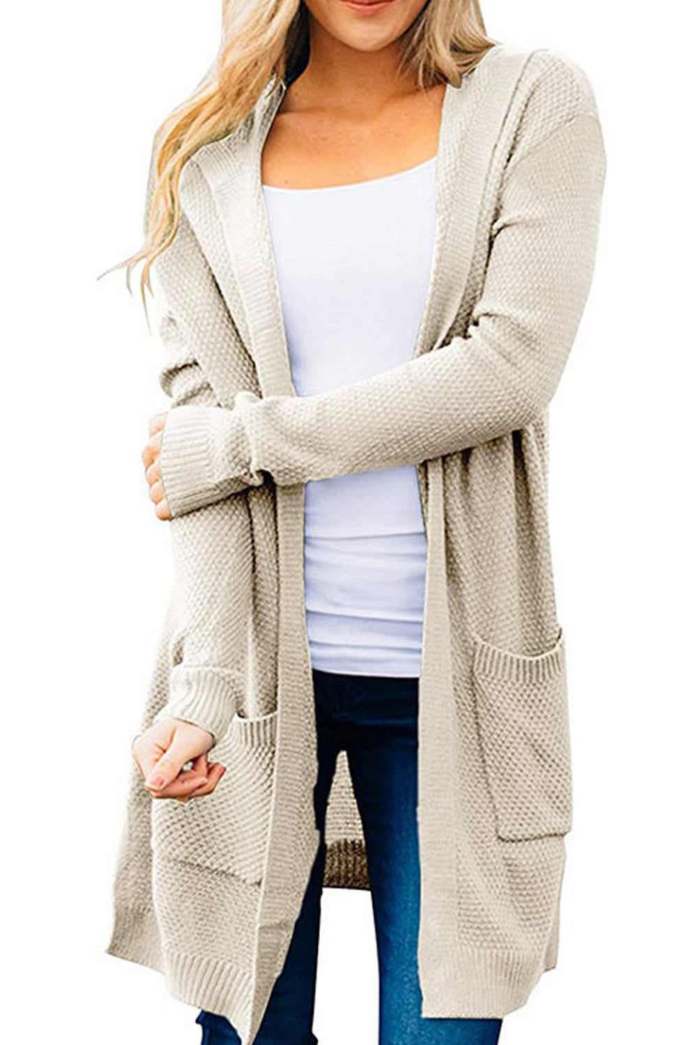 Women Breathable Mid Length Solid Colored Cozy Long Sleeve Cardigan