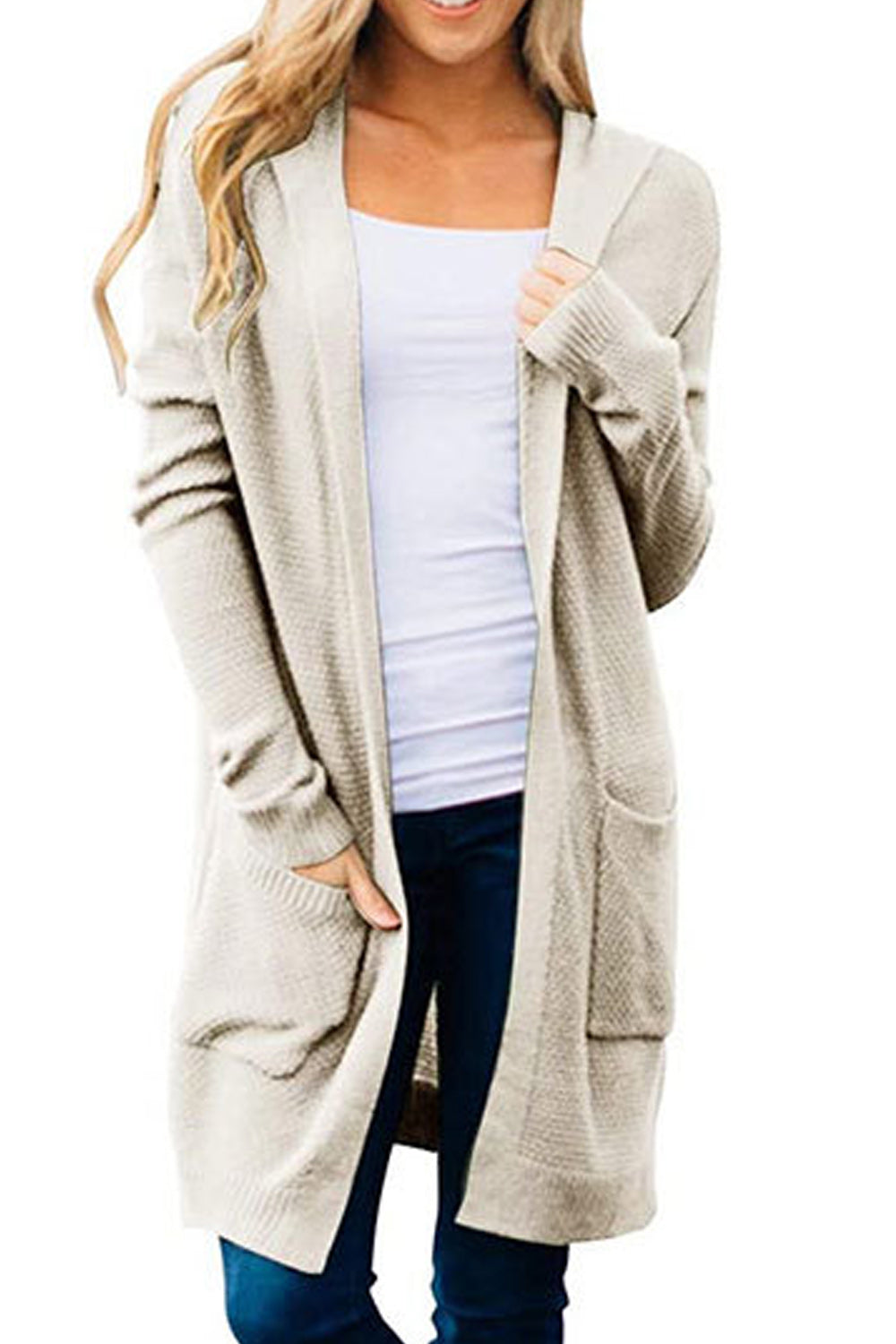 Women Breathable Mid Length Solid Colored Cozy Long Sleeve Cardigan