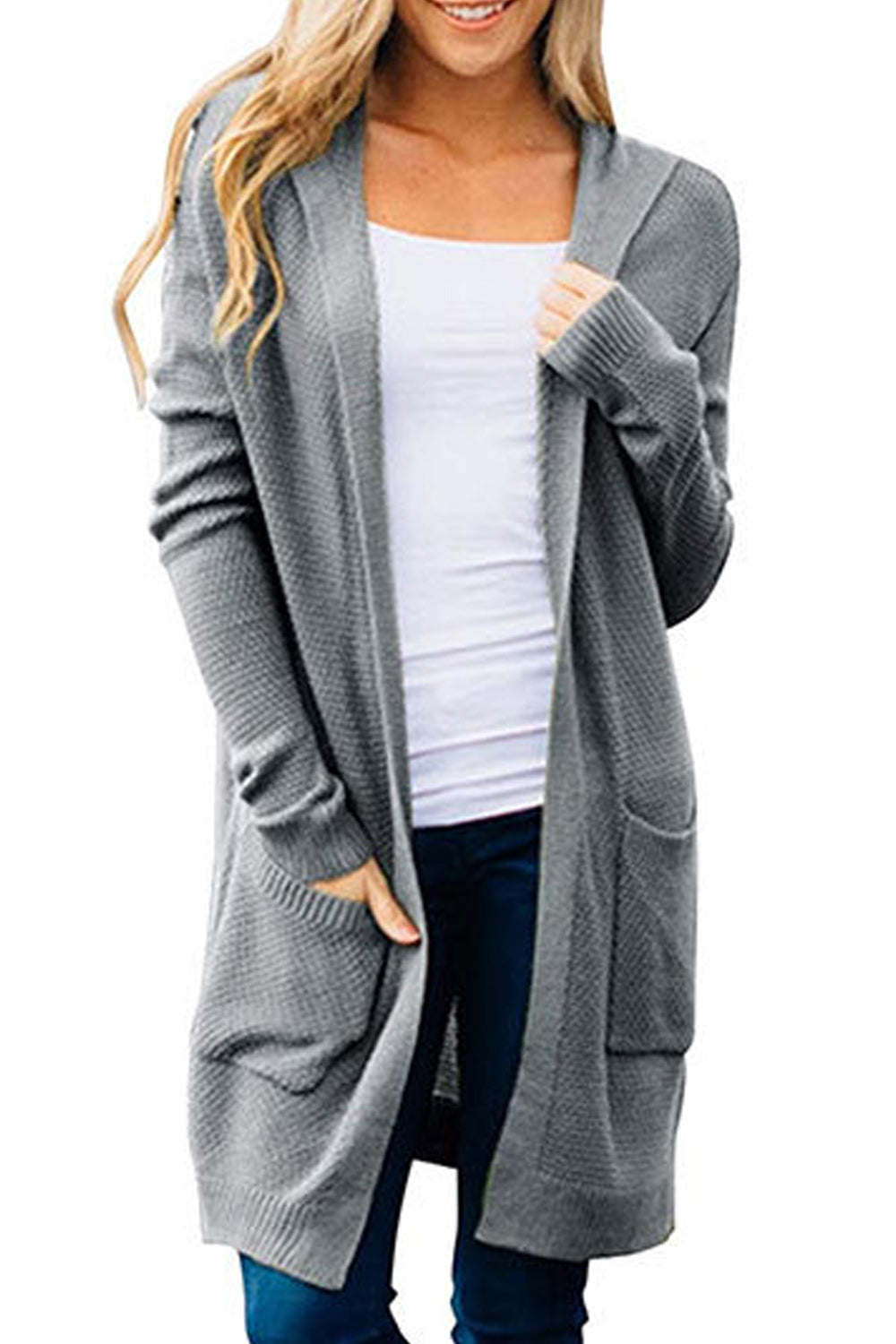 Women Breathable Mid Length Solid Colored Cozy Long Sleeve Cardigan