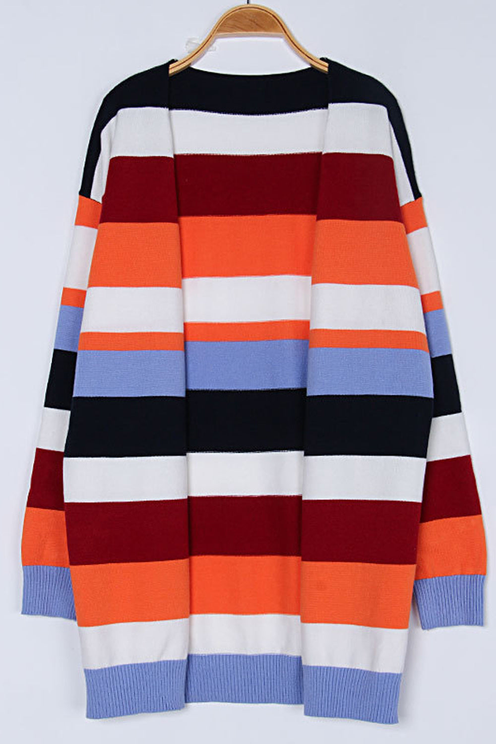 Women Stripe Pattern Long Sleeve Knitted Warm Thick Cardigan