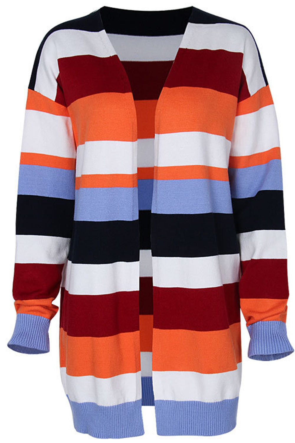 Women Stripe Pattern Long Sleeve Knitted Warm Thick Cardigan