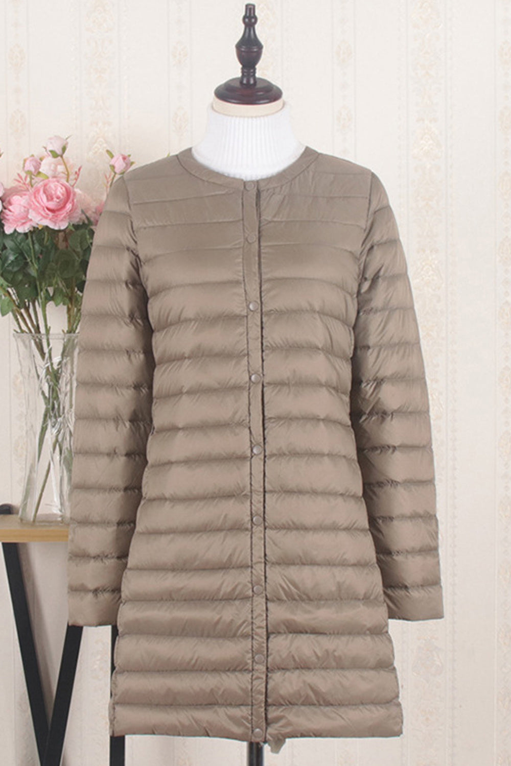 Women Round Neck Convenient Long Sleeve Warm Padded Jacket