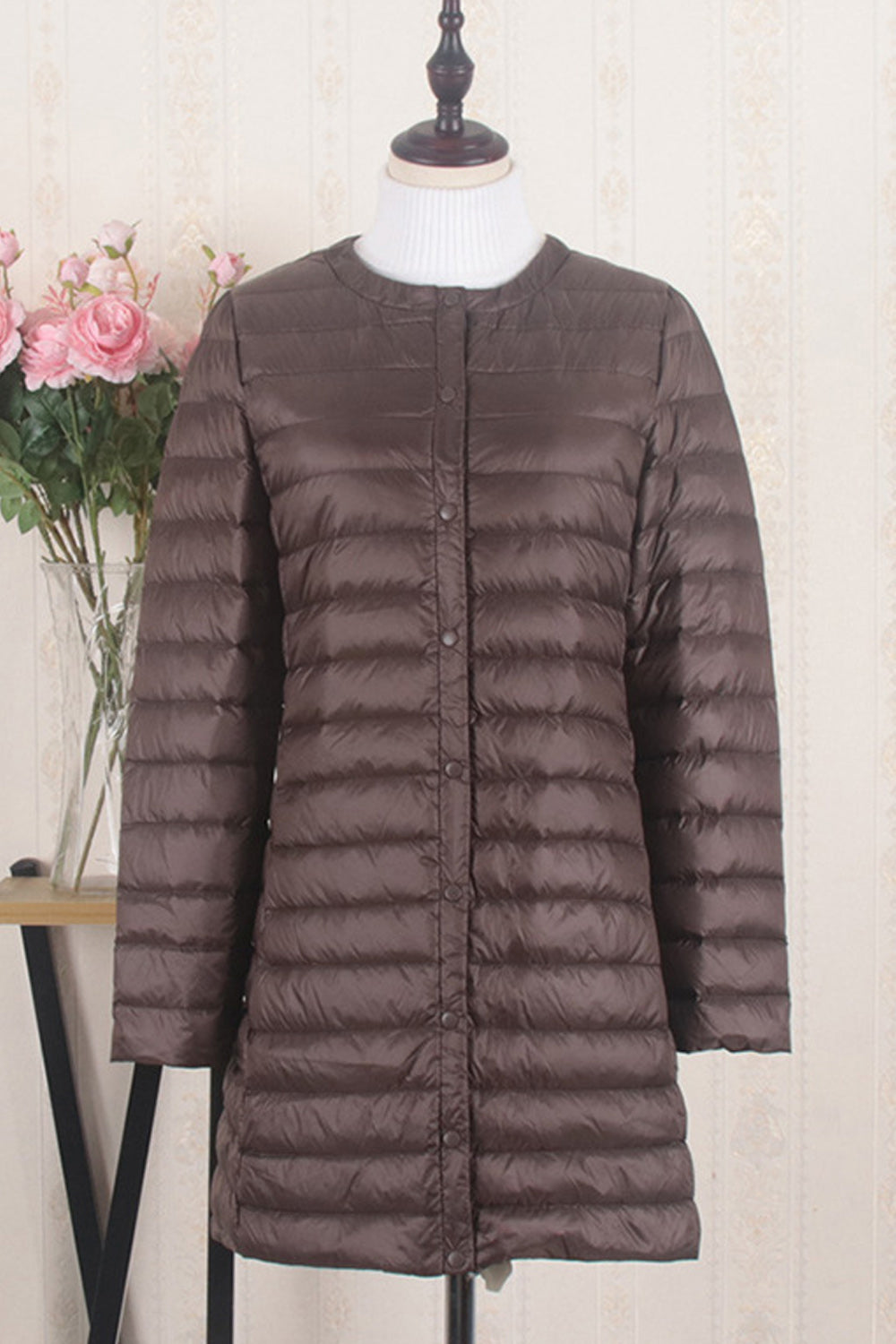 Women Round Neck Convenient Long Sleeve Warm Padded Jacket
