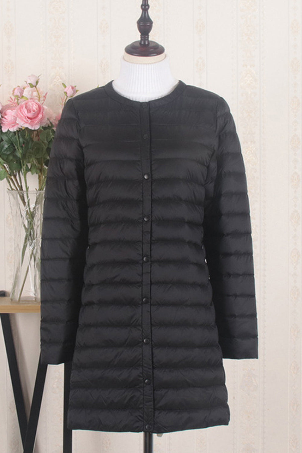 Women Round Neck Convenient Long Sleeve Warm Padded Jacket