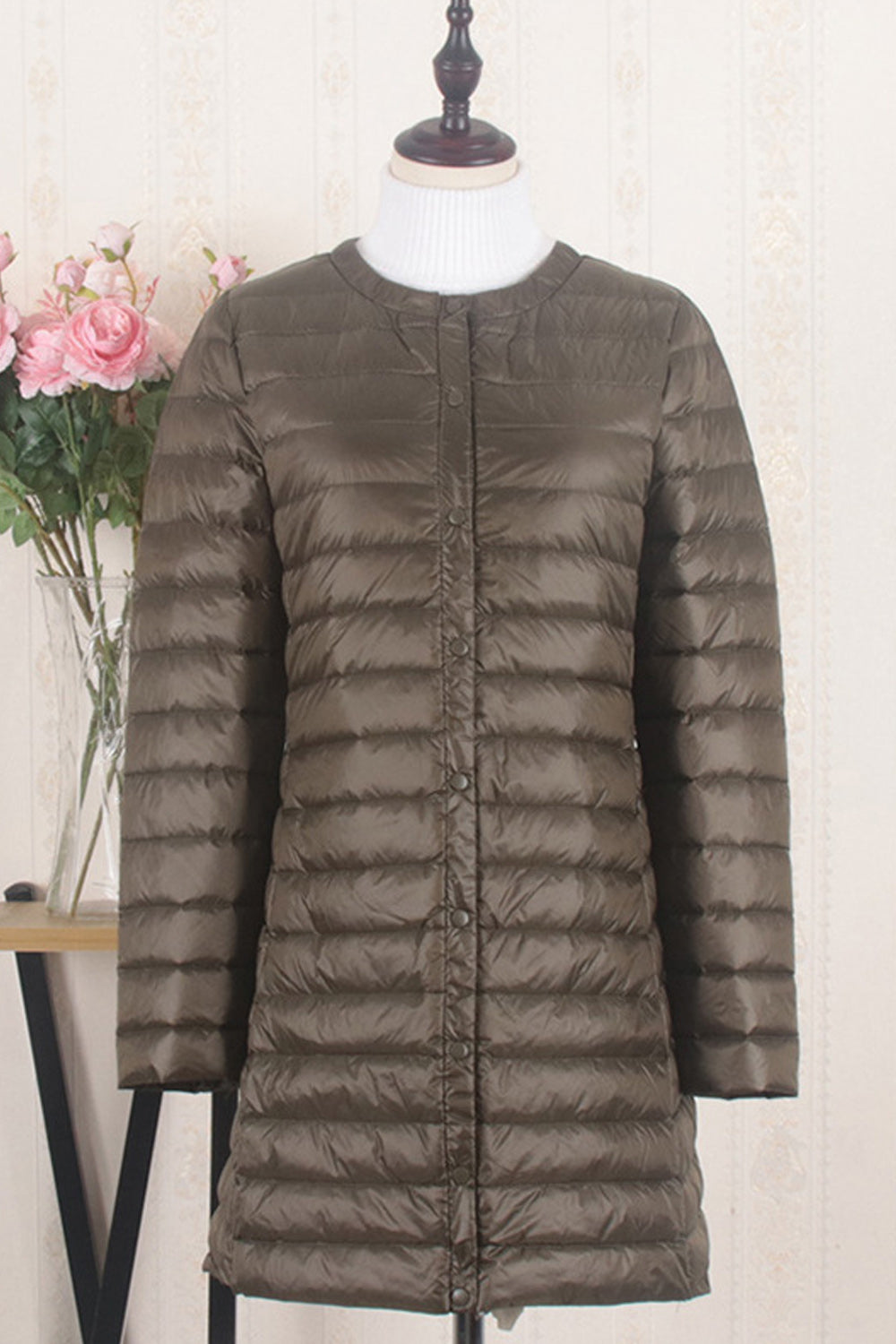 Women Round Neck Convenient Long Sleeve Warm Padded Jacket