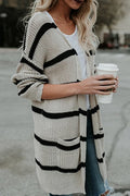 Women Pretty Striped Pattern Long Sleeve Cozy Loose Cardigan