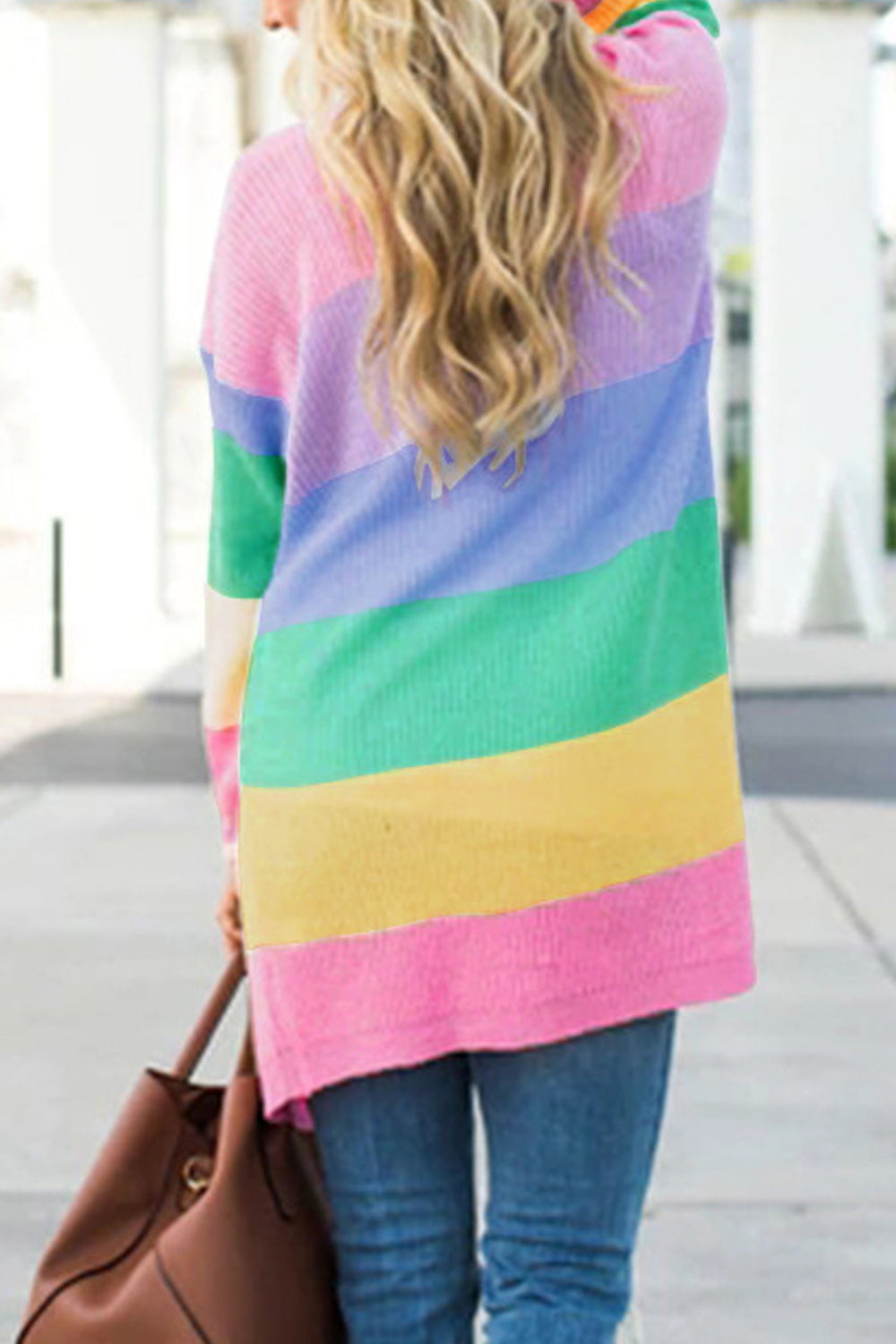 Women Comfy Long Sleeve Colorful Stripe Pattern Pretty Cardigan