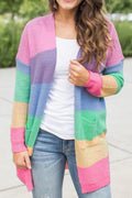 Women Comfy Long Sleeve Colorful Stripe Pattern Pretty Cardigan