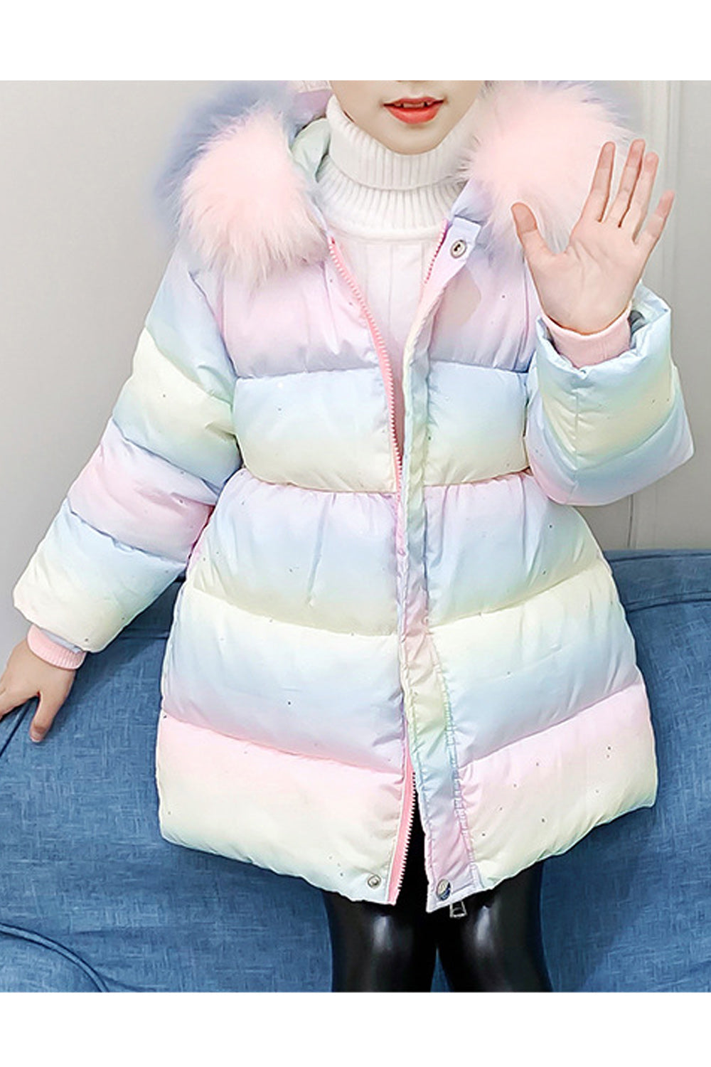 Kids Girls Thick Winter Season Long Sleeve Zipper Closure Hooded Padded Jacket