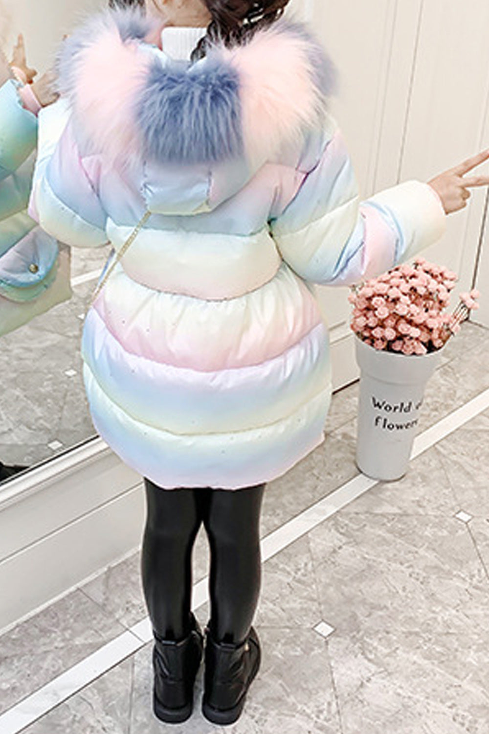 Kids Girls Thick Winter Season Long Sleeve Zipper Closure Hooded Padded Jacket