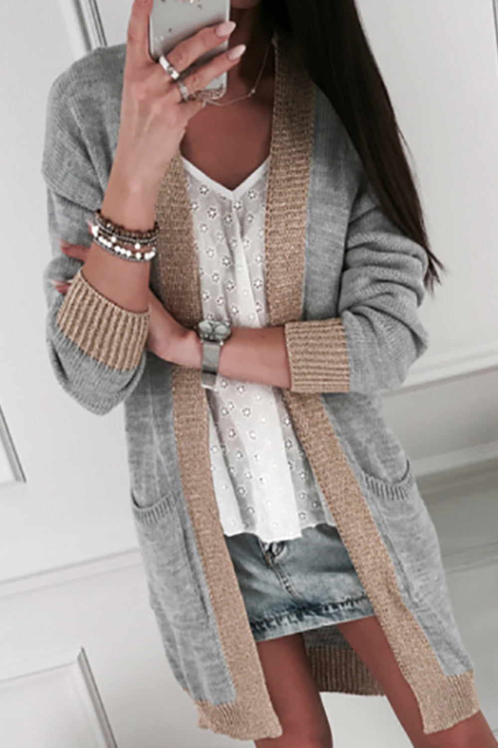 Women Classy Solid Pattern Comfortable Long Sleeve Cardigan