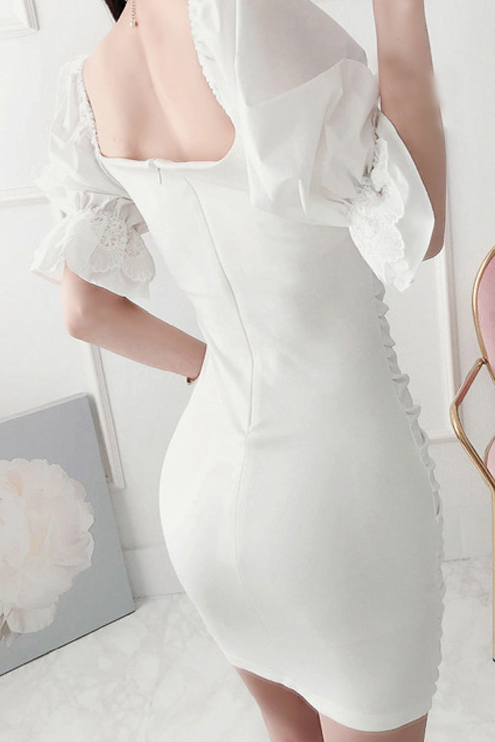 Women Stylish Short Sleeve Square Neck Slim Fit Dress