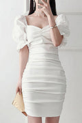 Women Stylish Short Sleeve Square Neck Slim Fit Dress