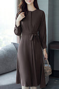 Women Loose Long Sleeve Mid Length Elegant Solid Colored Cute Lightweight Trendy Dress