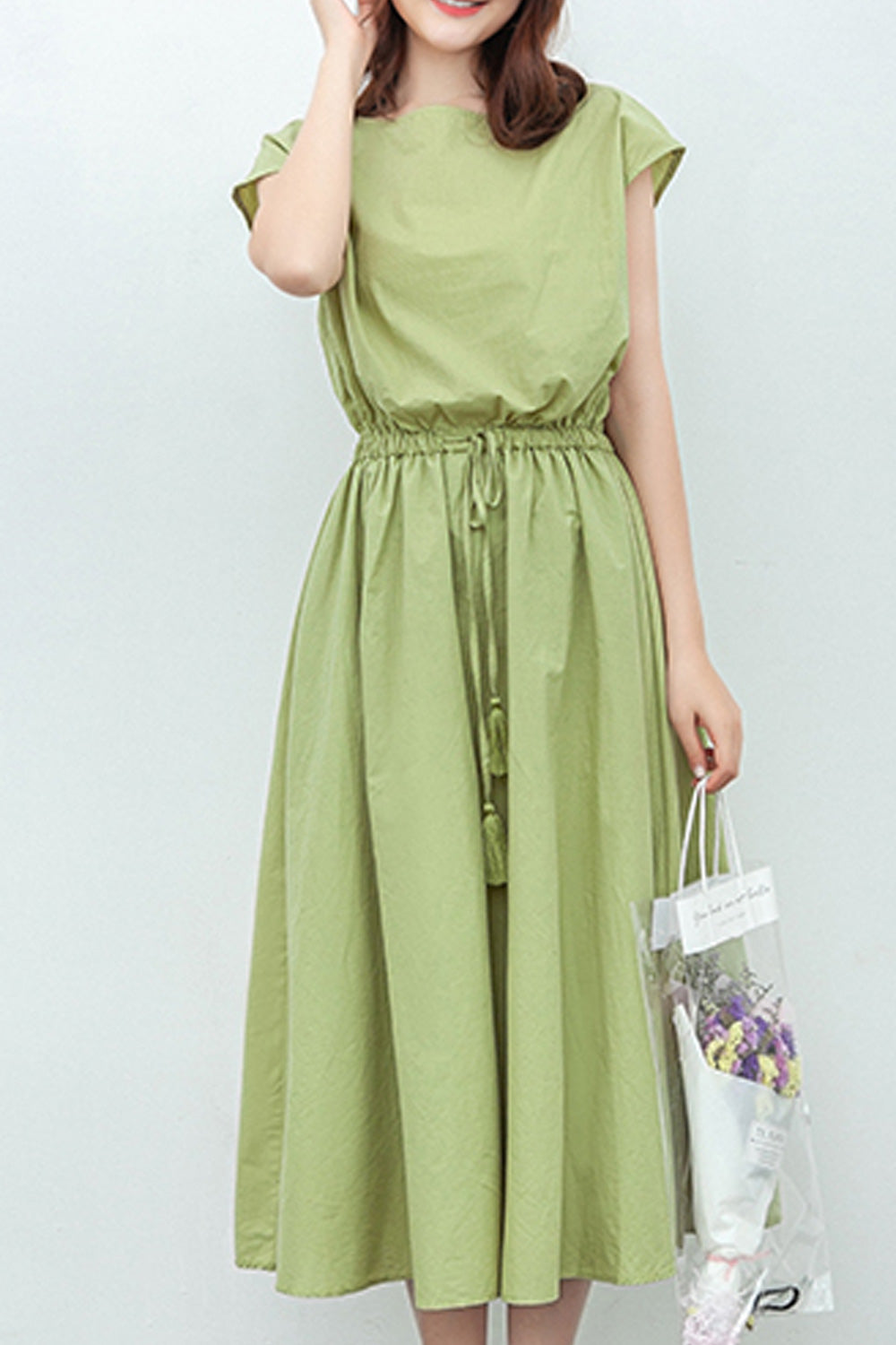 Women Loose Solid Pattern Summer Round Neck Breathable Dress