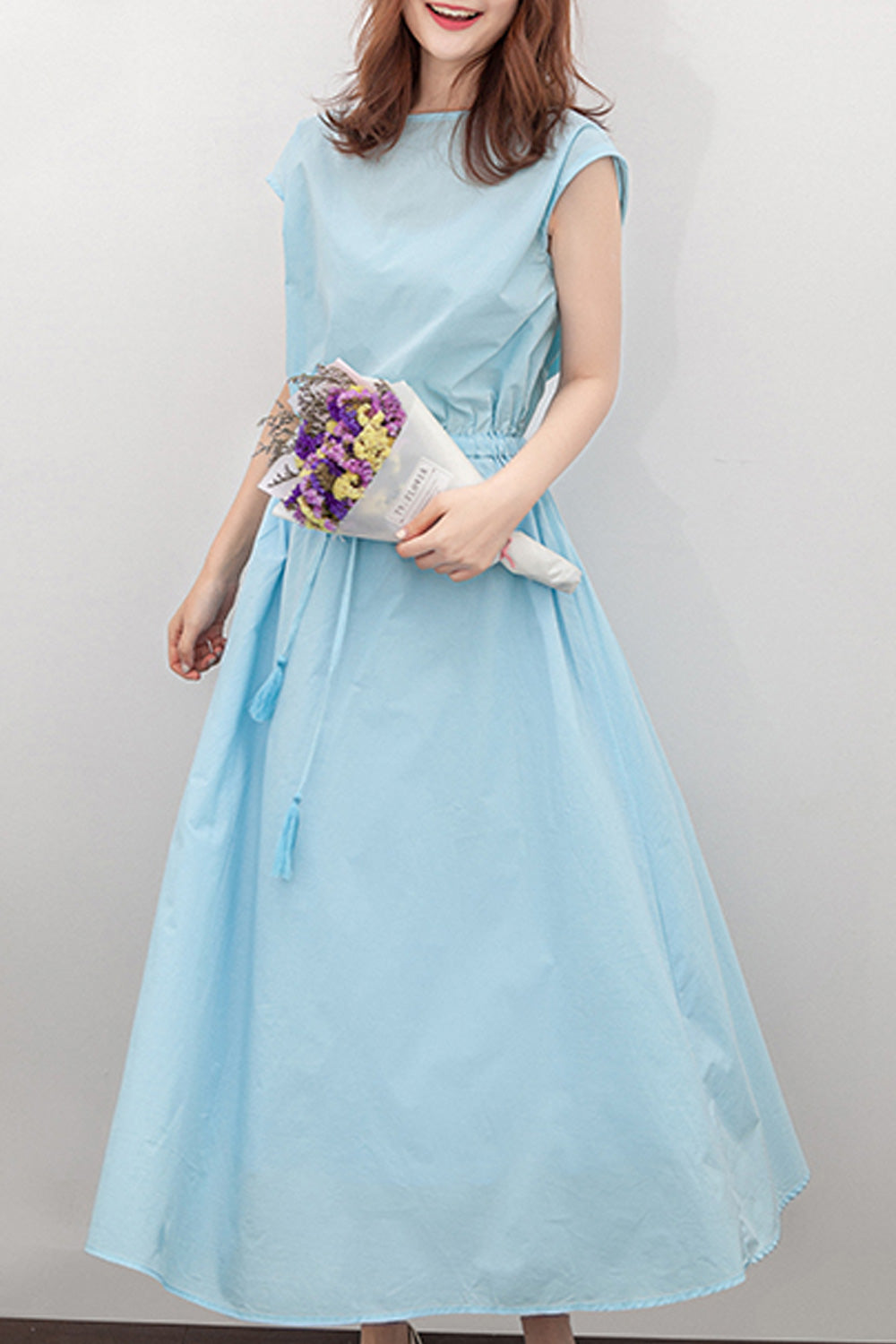Women Loose Solid Pattern Summer Round Neck Breathable Dress